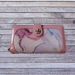 Coco Rossi Women's Pink Water Color Zip Around Snap Closure Artsy Wallet NEW